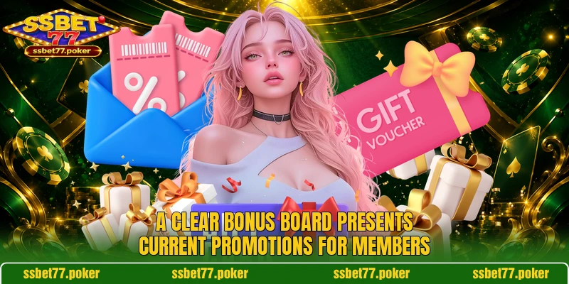 A clear bonus board presents current promotions for members A clear bonus board presents current promotions for members