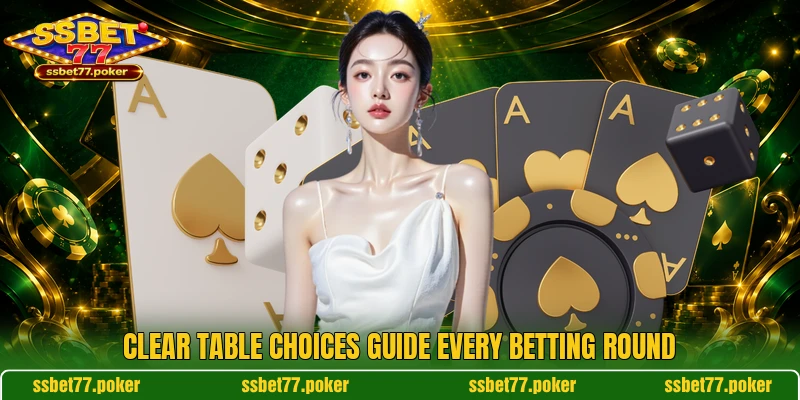 Clear table choices guide every betting round Clear table choices guide every betting round