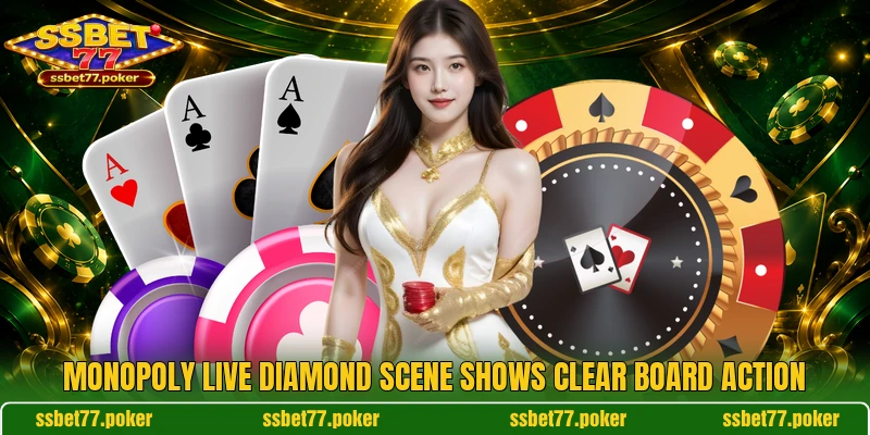 Monopoly Live Diamond scene shows clear board action Monopoly Live Diamond scene shows clear board action
