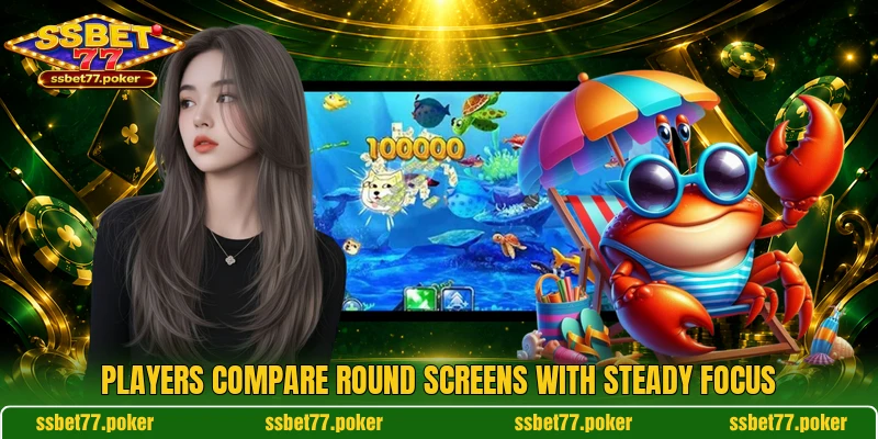 Players compare round screens with steady focus Players compare round screens with steady focus